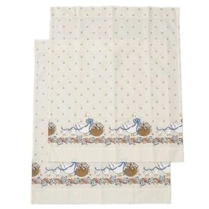 Vintage Curtains Goose Geese Blue Ribbon Set Of 2 Kitchen  29"W-35"L Cottagecore